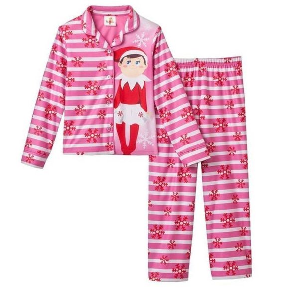 *Christmas Pajamas sz 4 The Elf On The Shelf White Pink Shirt & Pants Set Girls - Picture 1 of 5